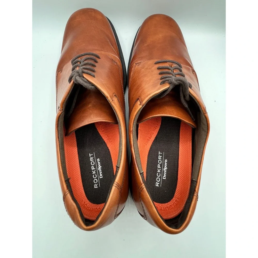 Rockport Dressports Men Sz 13W Tan Leather Derby Shoes Plain Toe Oxford CH3744